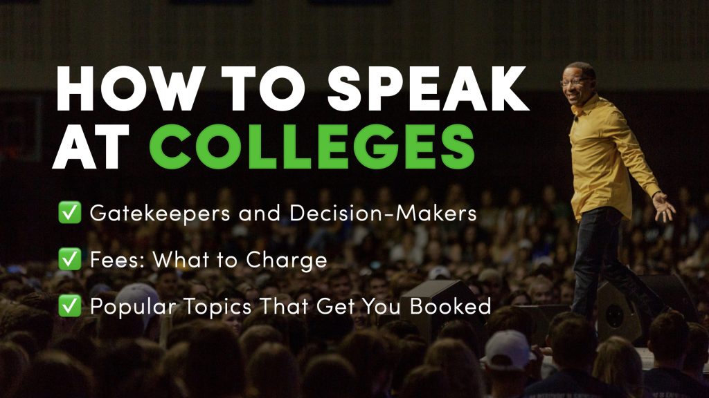 College speaker presenting to students with an engaged campus audience.